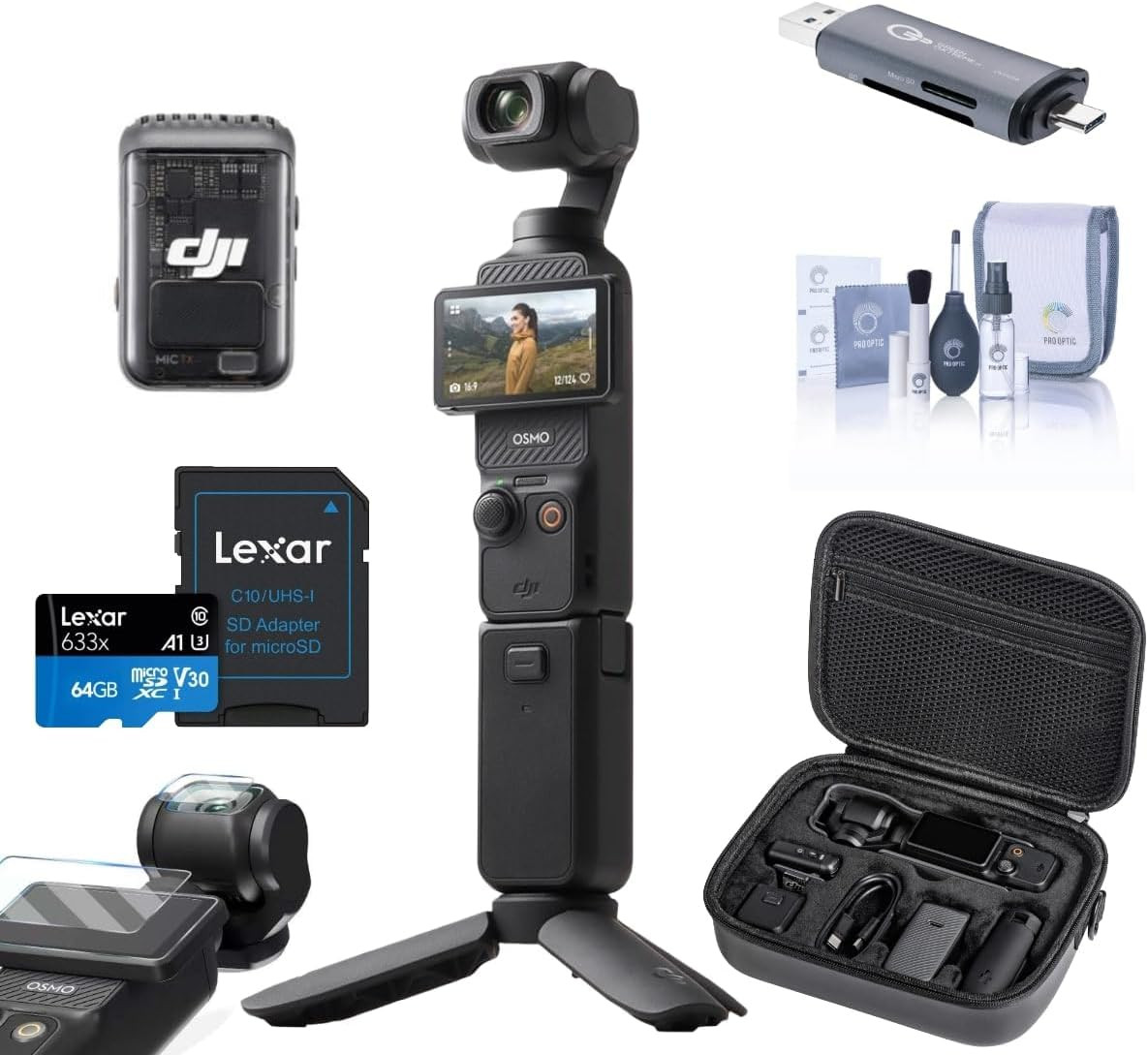DJI Osmo Pocket 3 万向节相机创建器组合,64GB 存储卡,读卡器(创作者组合套装)